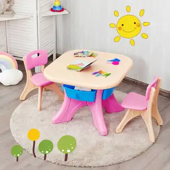 Модерен пластмасова детска маса и стол, набор от игри на мебели от 3 теми