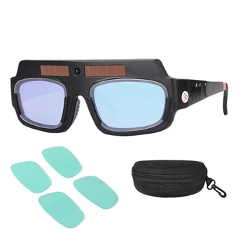 6X Заваряване маска с автоматично затъмняване на слънчеви батерии, каска, очила за заварчици, дуговые противоударные лещи с футляром за съхранение