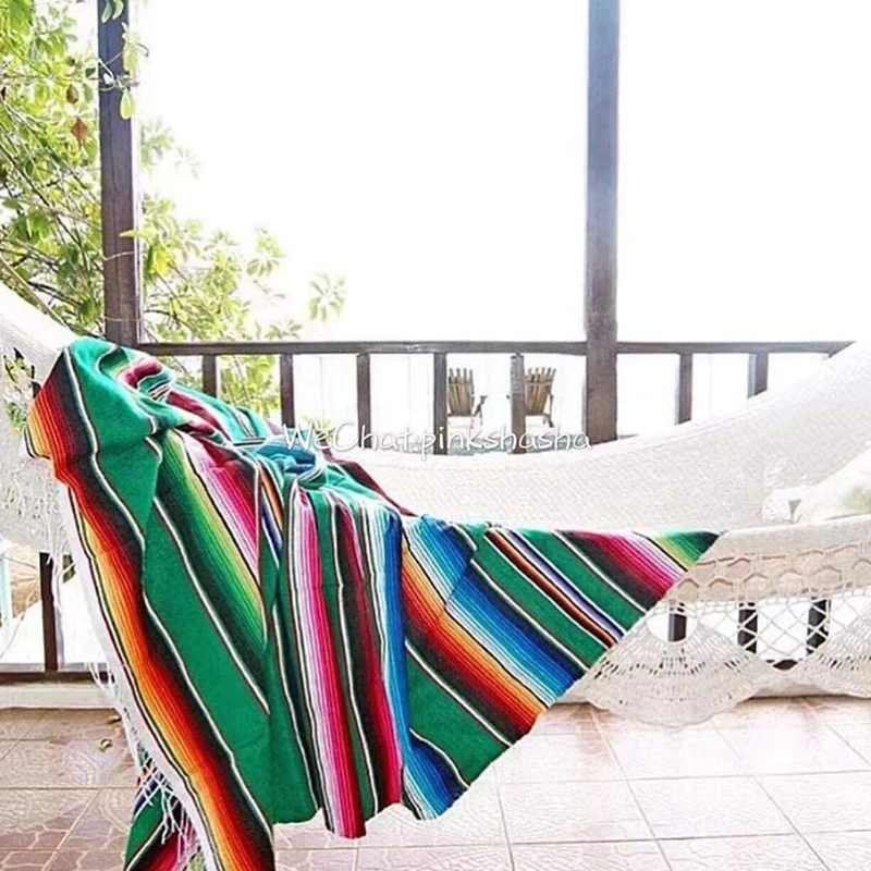 Мексикански одеяла, Мексиканска в памучна покривка на райета от жълъд, Покривки за маси, използвани за мексикански празнични одеала2