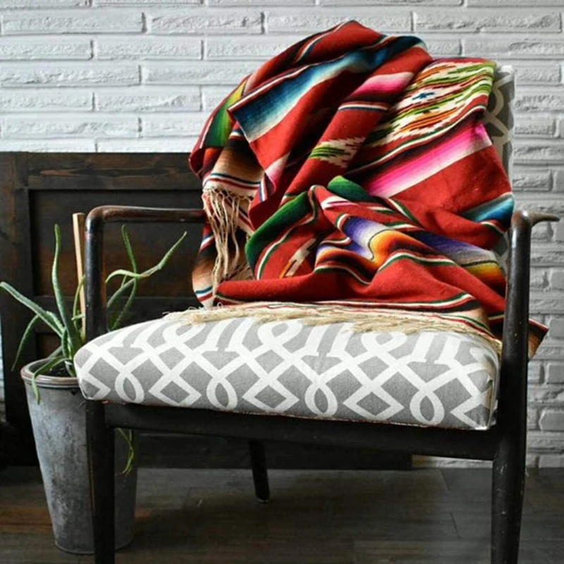 Мексикански одеяла, Мексиканска в памучна покривка на райета от жълъд, Покривки за маси, използвани за мексикански празнични одеала5