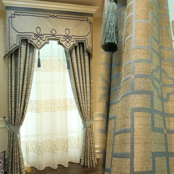 Потребителски завеси Американската съвременна висококачествена спалня от шенилна, проста кашмир синя кърпа, плътна завеса, тюлевая покривка