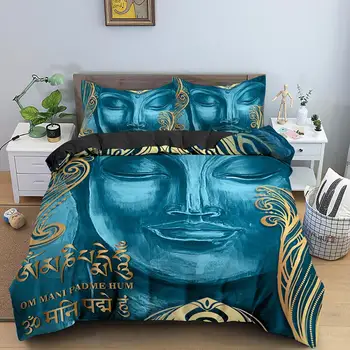 Семеен комплект спално бельо с изображение на Буда, стеганое одеяло с участието на Мандали, луксозни комплекти спално бельо Twin King Size впечатлява със своя бохемски стил, 2/3 бр. с калъфка